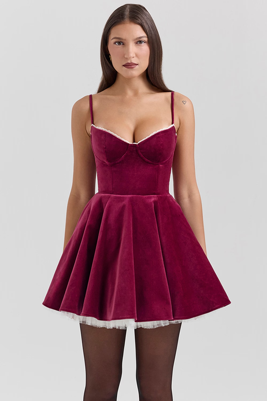 SELENA MINIKLEID – BURGUNDERROT